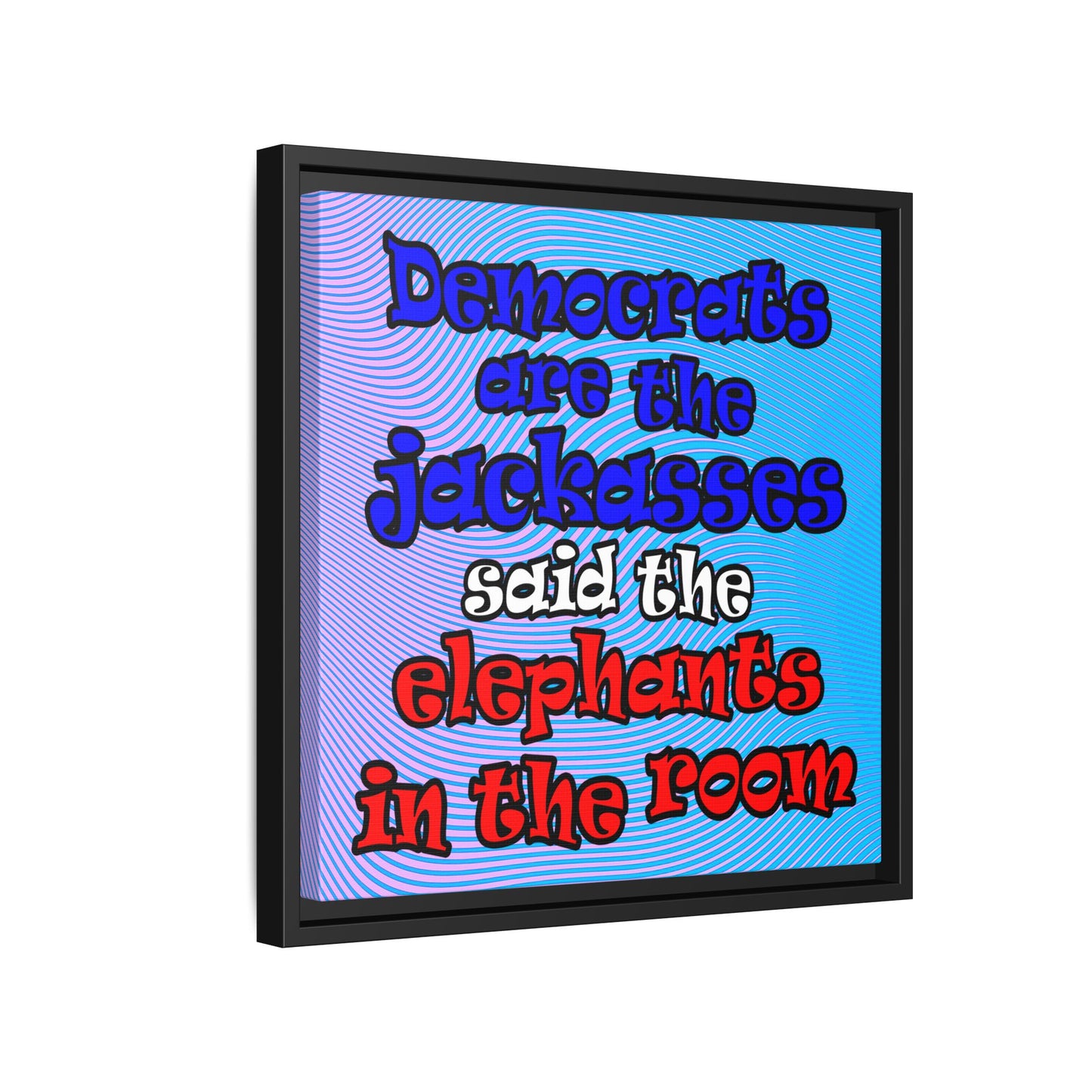 donkeys and elephants - framed canvas art (light blue-purple wave)