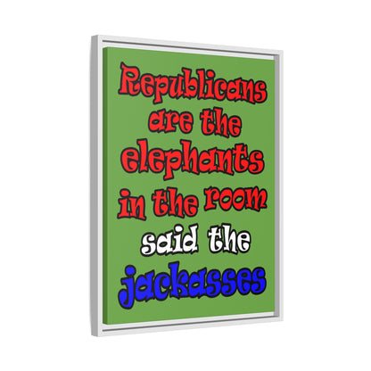 donkeys and elephants - framed canvas art (green)