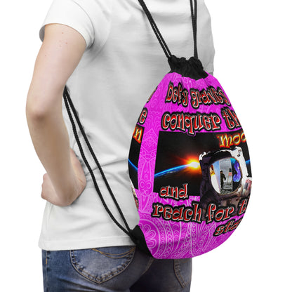 defy conquer reach - Drawstring Bag (pink swirl)
