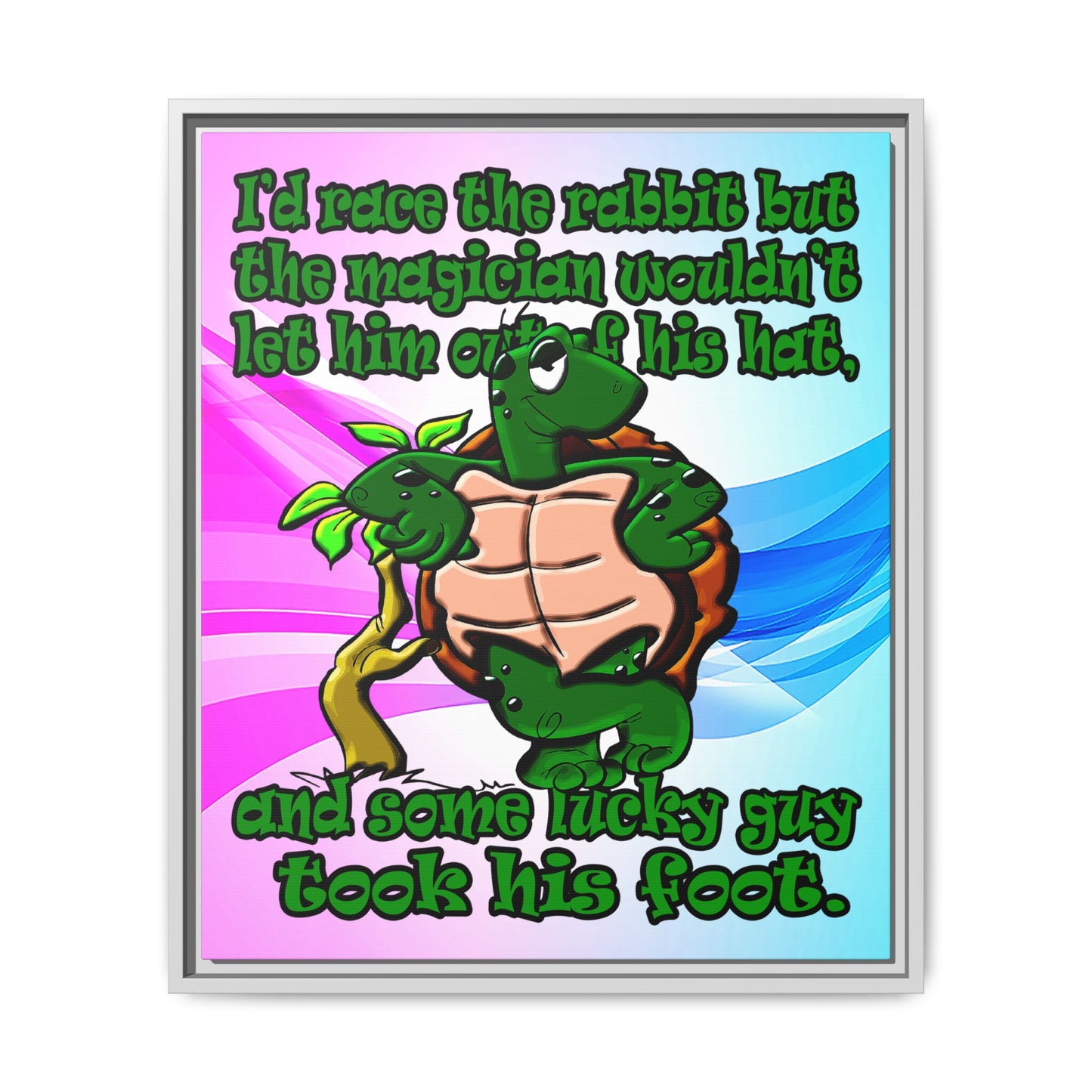 turtle race - framed canvas art (light blue-pink wave)