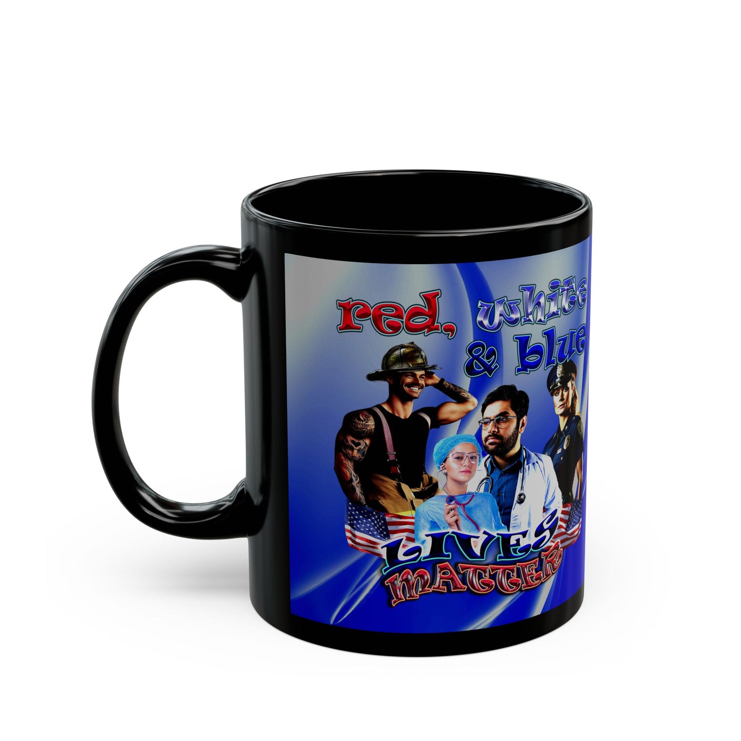 rw&b lives matter - Black Mug (blue-white wave)