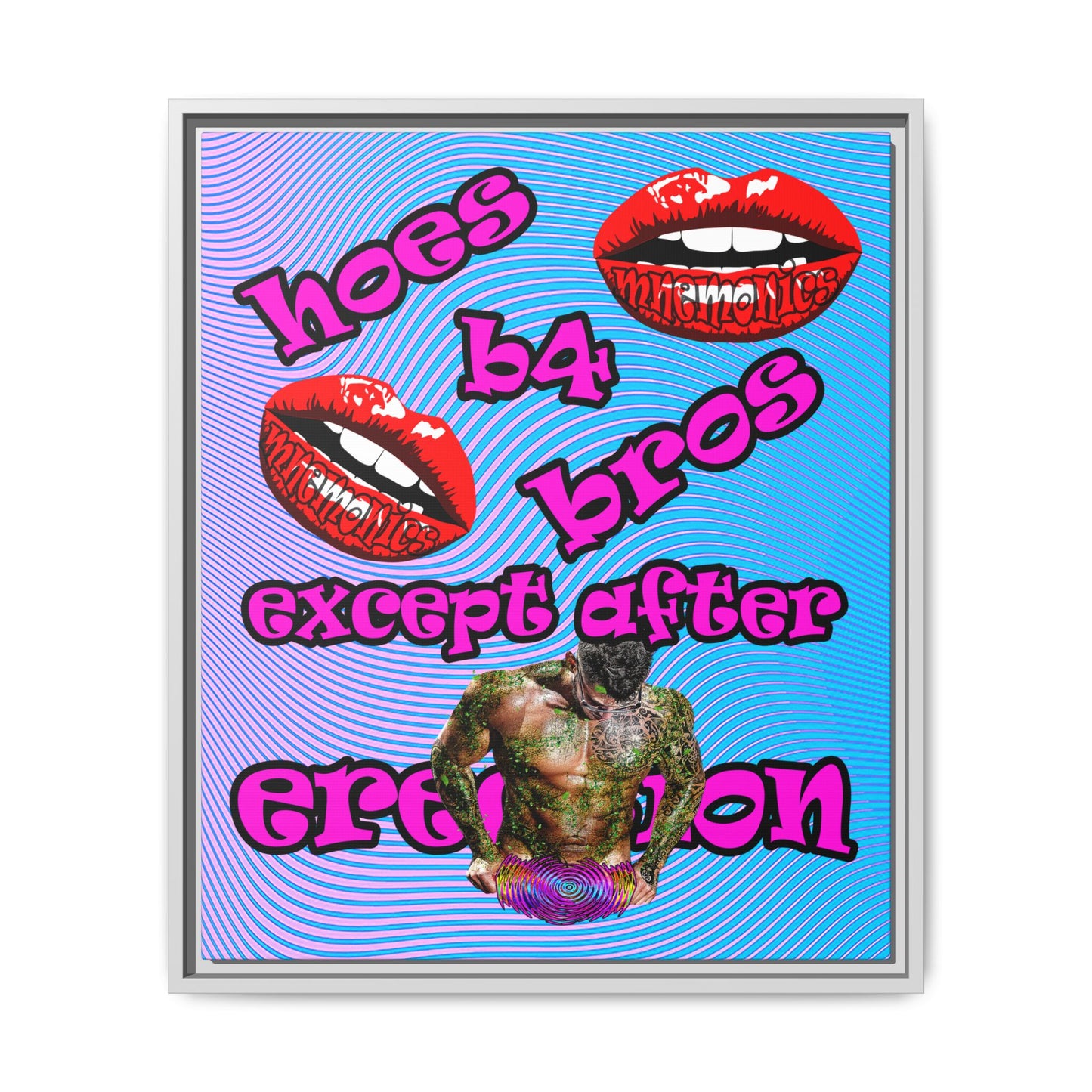 hoes b4 bros - framed canvas art (light blue-purple wave)