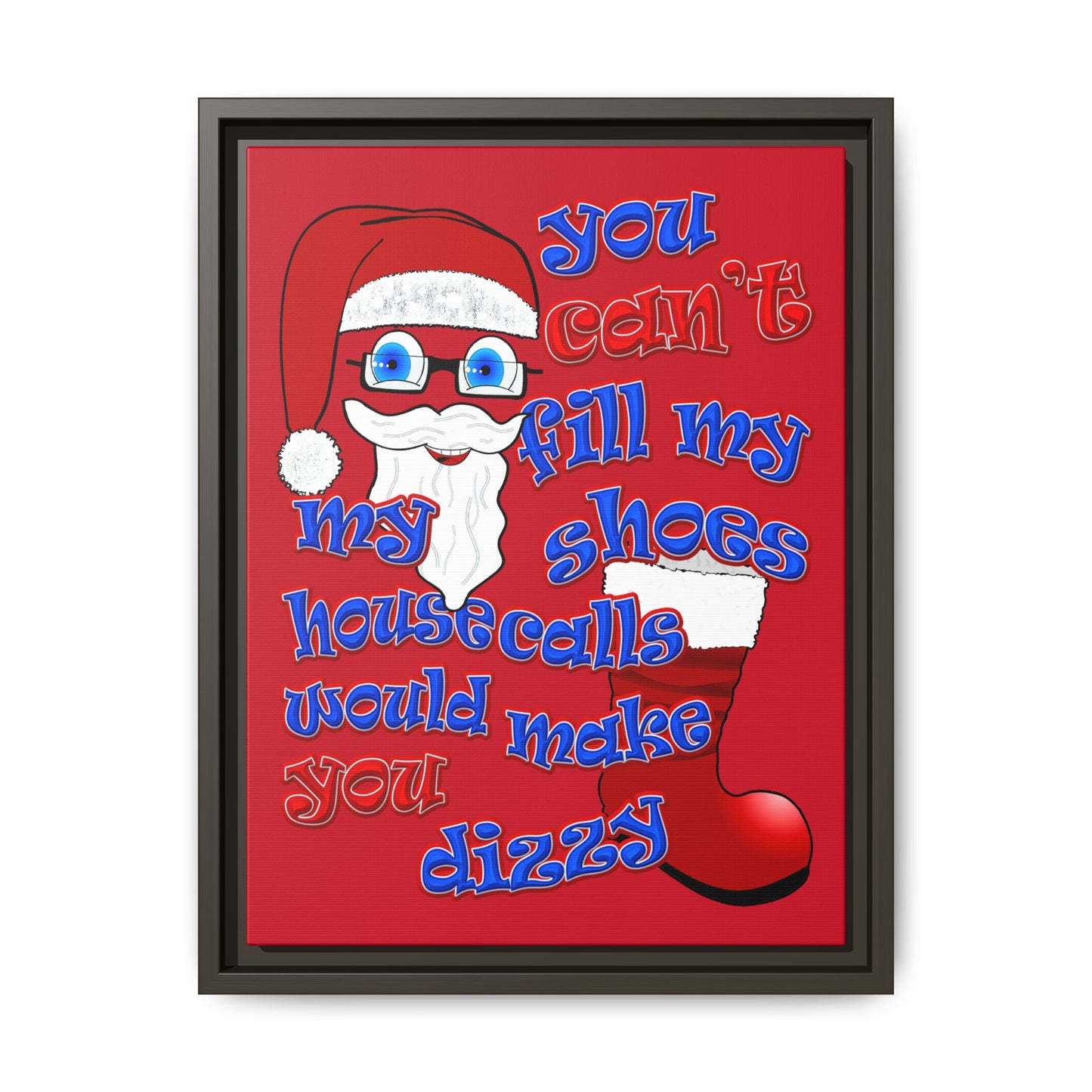 santa's shoes - framed canvas art (dark red)