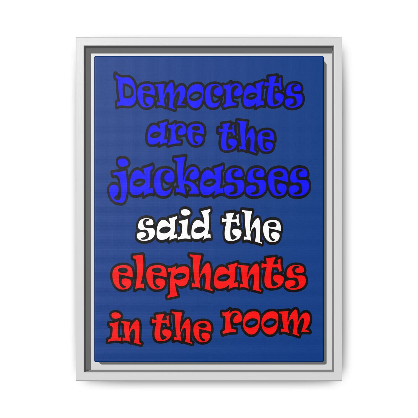 donkeys and elephants - framed canvas art (dark blue)