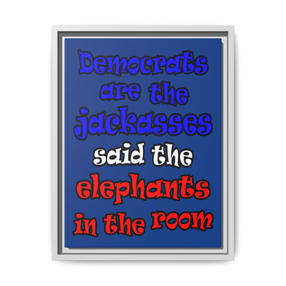 donkeys and elephants - framed canvas art (dark blue)