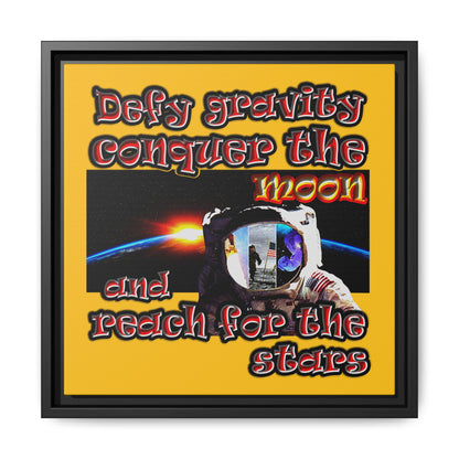 defy conquer reach - framed canvas art (yellow)