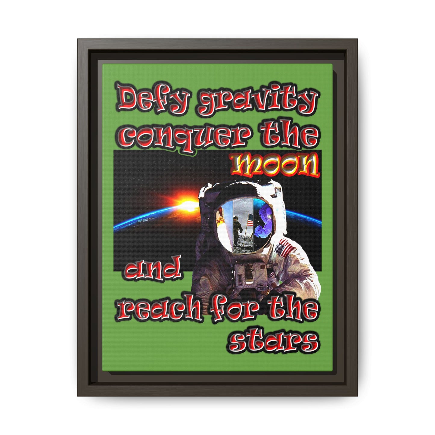 defy conquer reach - framed canvas art (green)