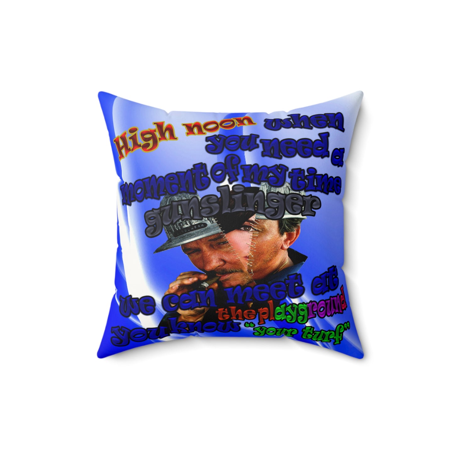 high noon - Faux Suede Square Pillow - (blue-white wave)