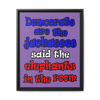 donkeys and elephants - framed canvas art (light purple)