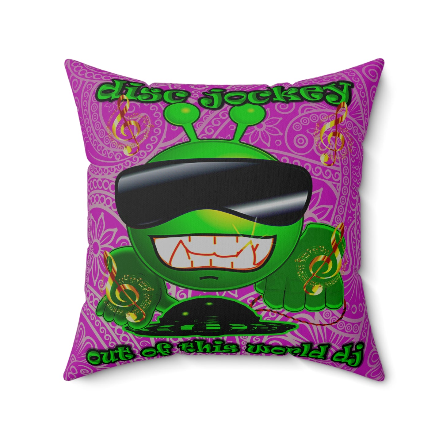 disc jockey - Spun Polyester Square Pillow - (pink swirl)