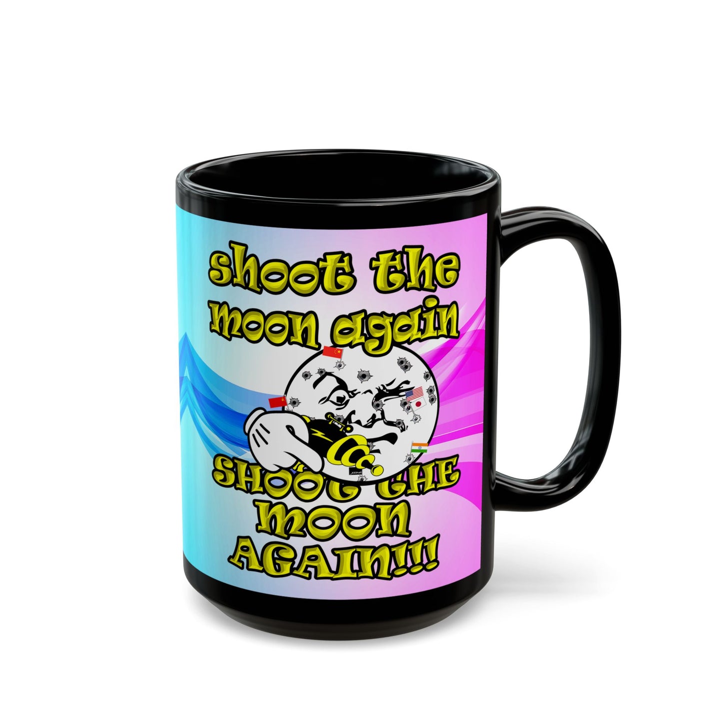 shoot the moon again - Black Mug (light blue-pink wave)