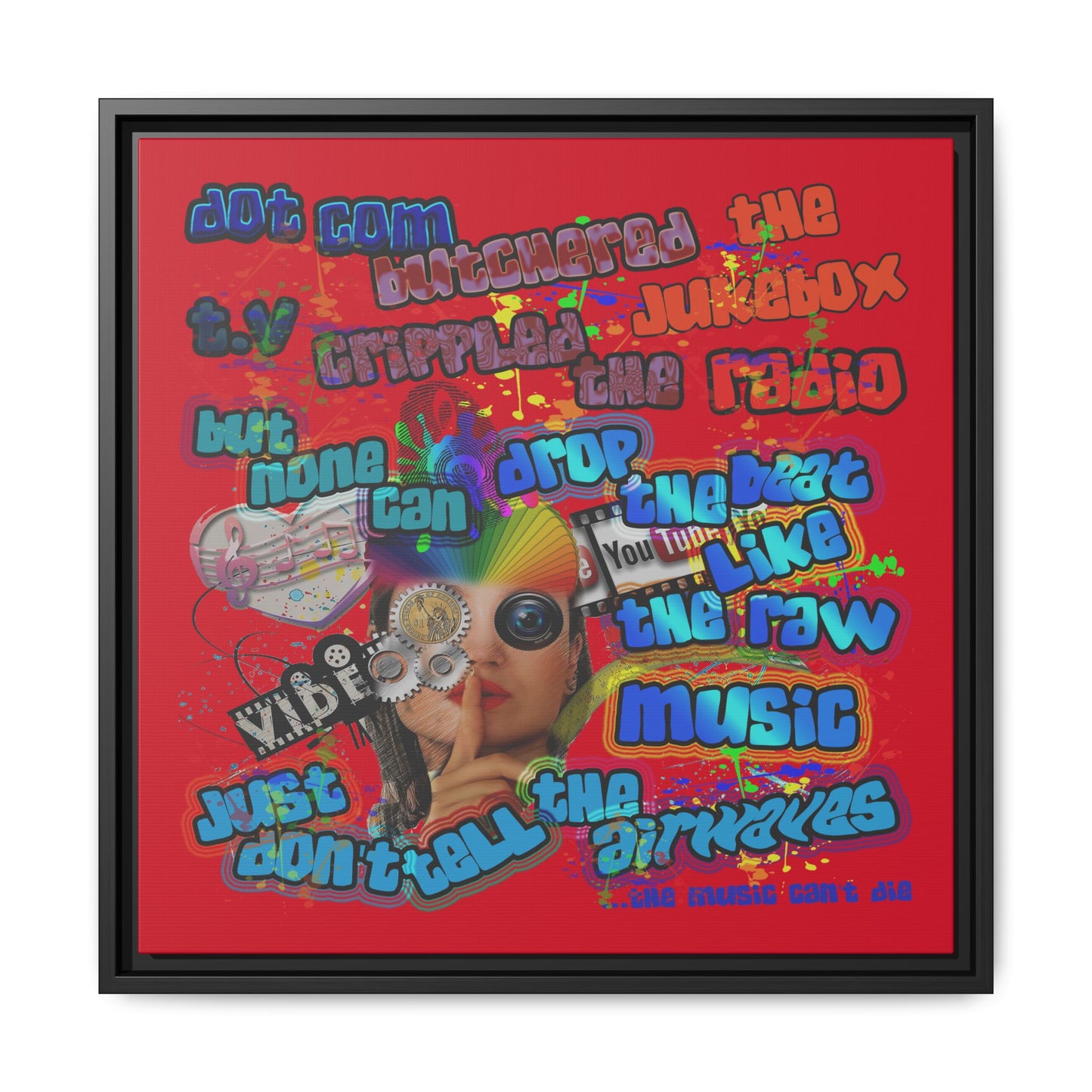 drop the beat - framed canvas art (dark red)