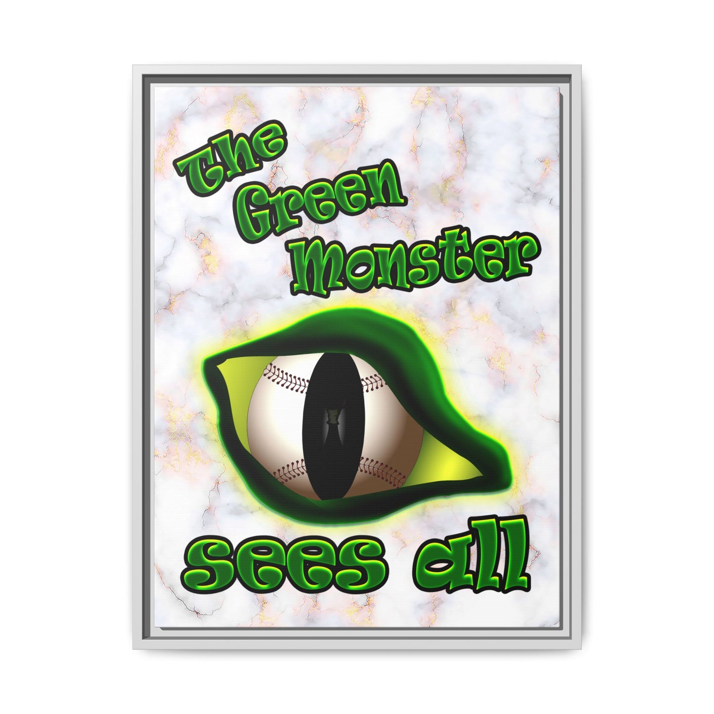 green monster - framed canvas art (white marble)