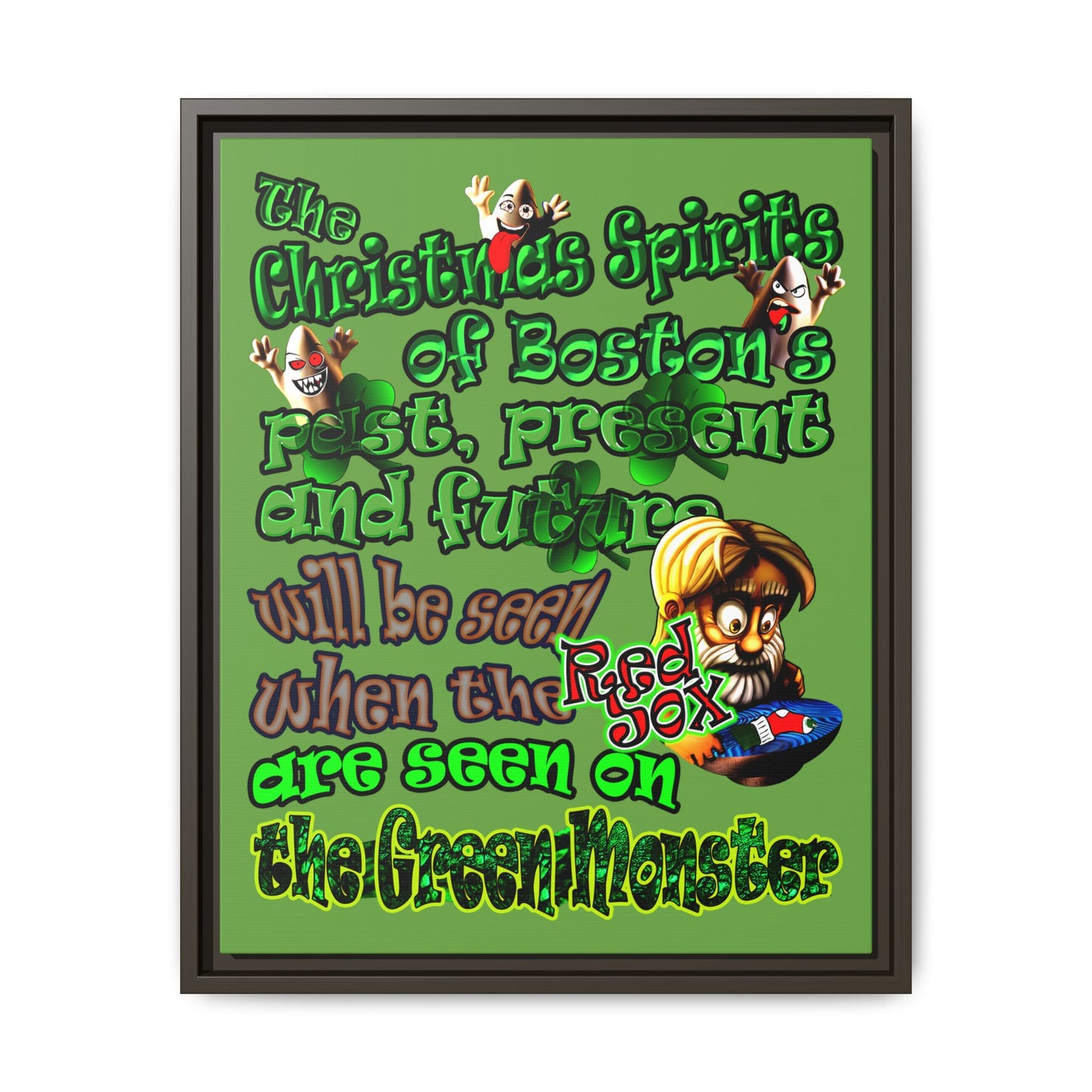 christmas spirits of boston - framed canvas art (green)