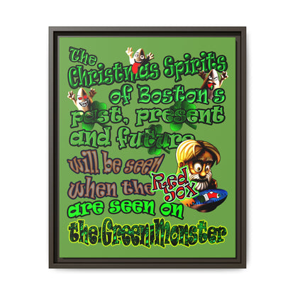 christmas spirits of boston - framed canvas art (green)