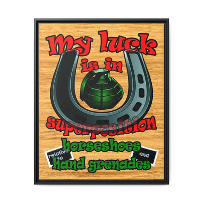 my luck - framed canvas art (butterscotch wood finish)
