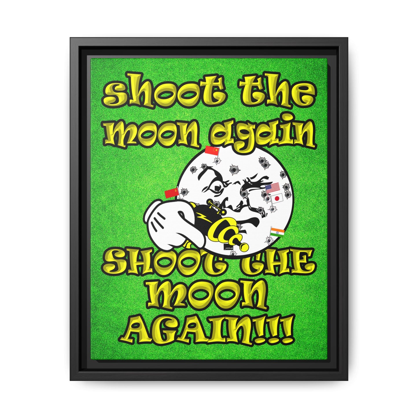 shoot the moon again - framed canvas art (green turf)