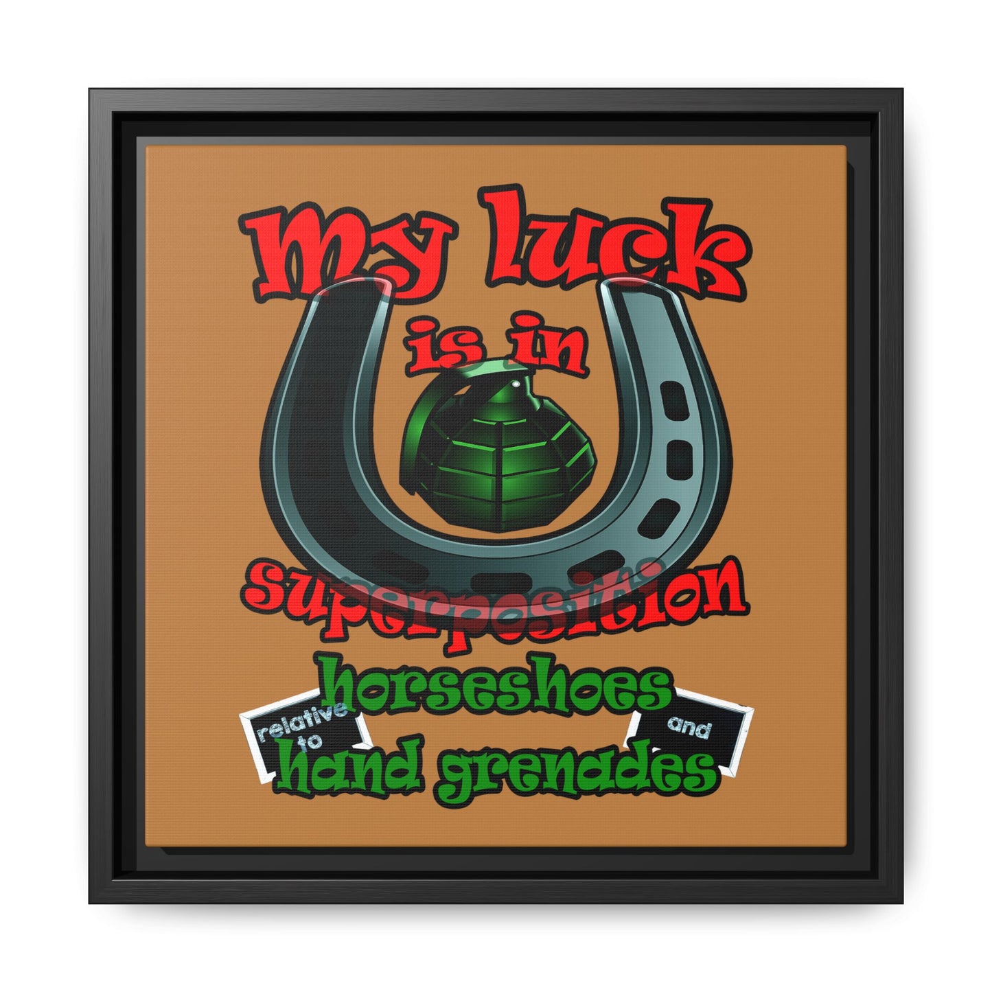my luck - framed canvas art (light brown)