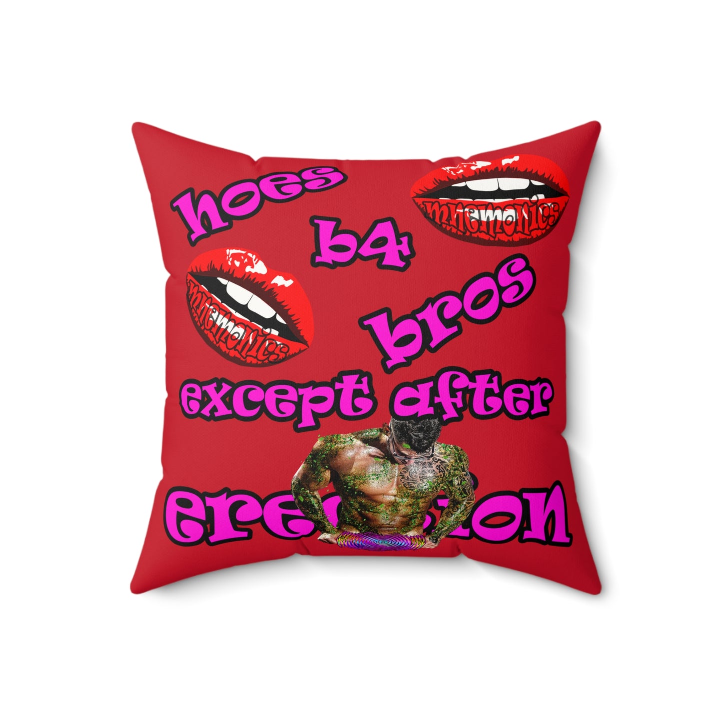 hoes b4 bros - Faux Suede Square Pillow - (dark red)