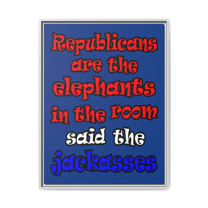 donkeys and elephants - framed canvas art (dark blue)