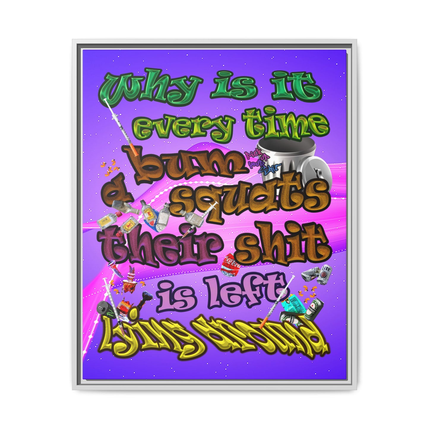 the bum's shit - framed canvas art (purple-pink wave)