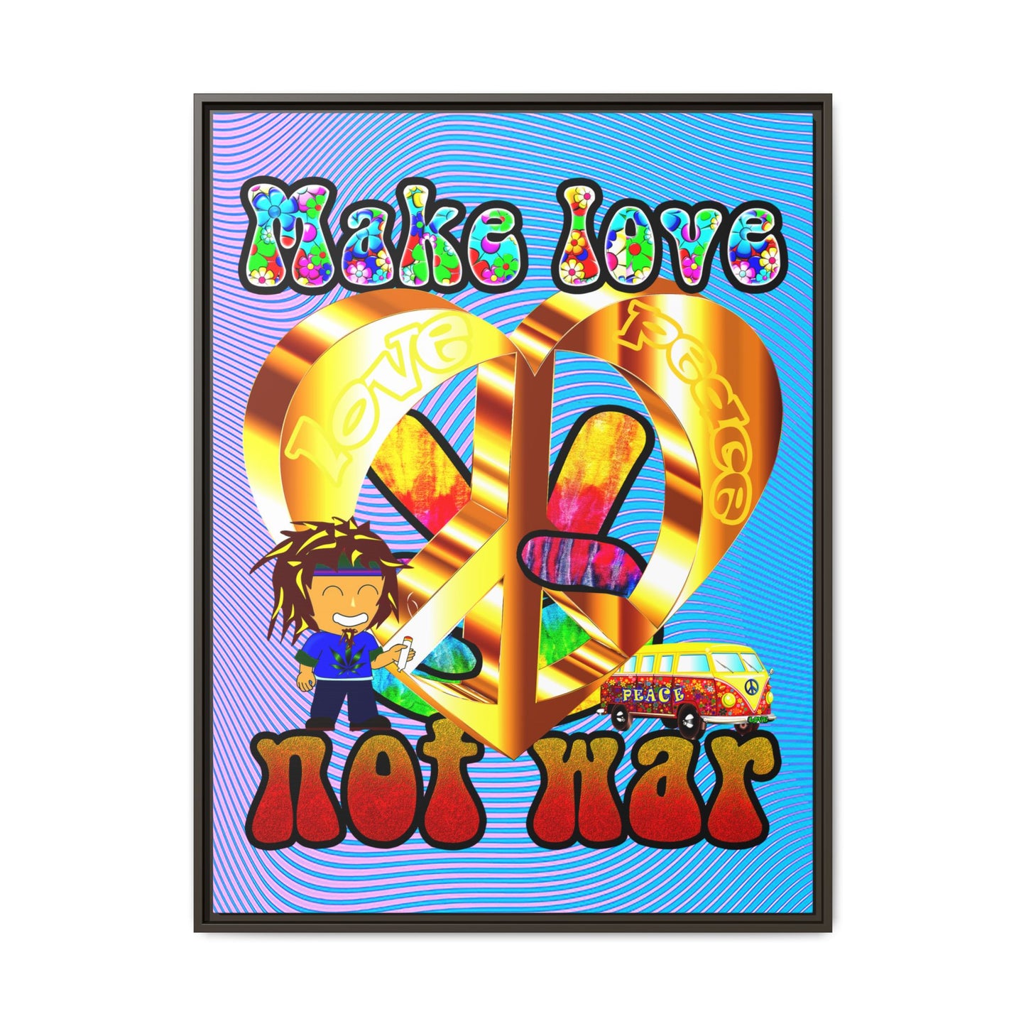 love peace - framed canvas art (light blue-purple wave)