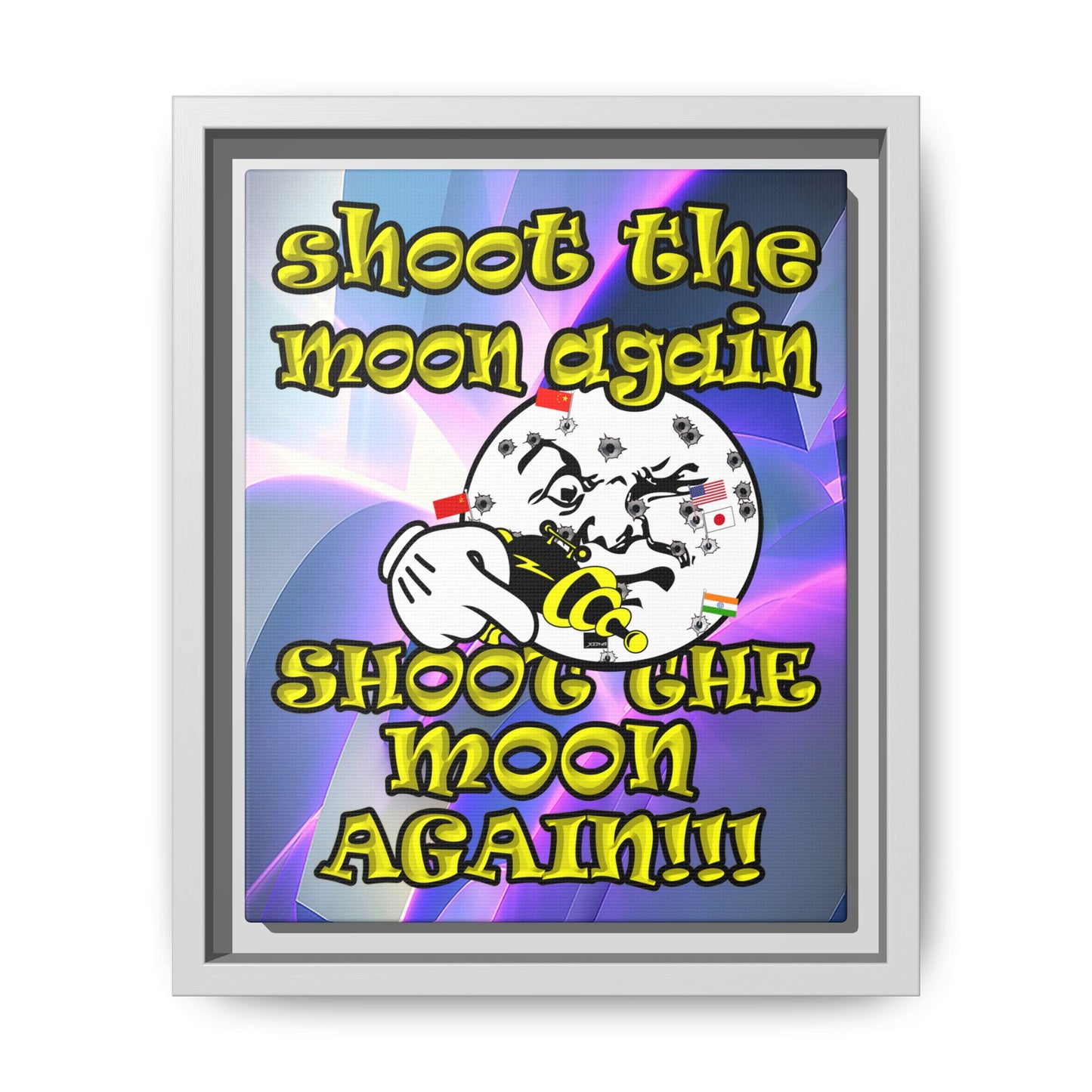shoot the moon again - framed canvas art (grey-pink wave)