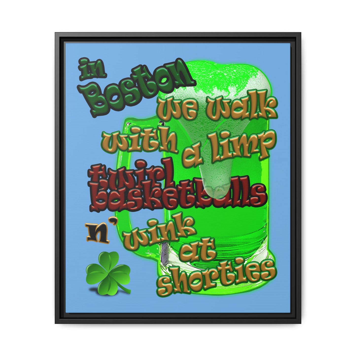celtics logo - framed canvas art (light blue)