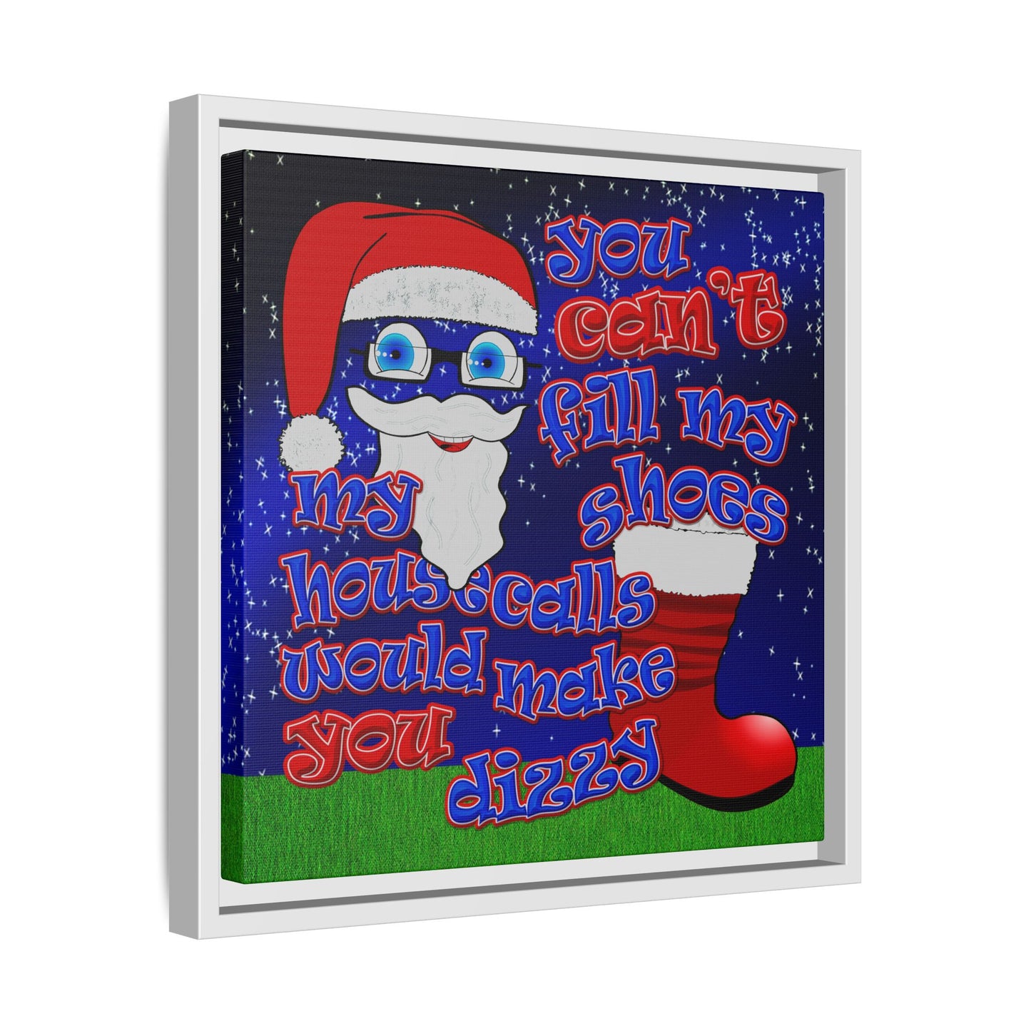 santa's shoes - framed canvas art ('snoops' background)