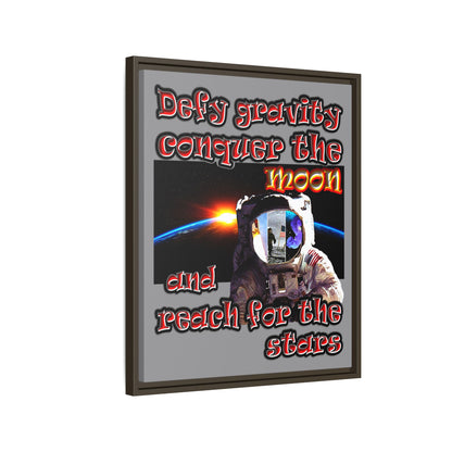 defy conquer reach - framed canvas art (grey)