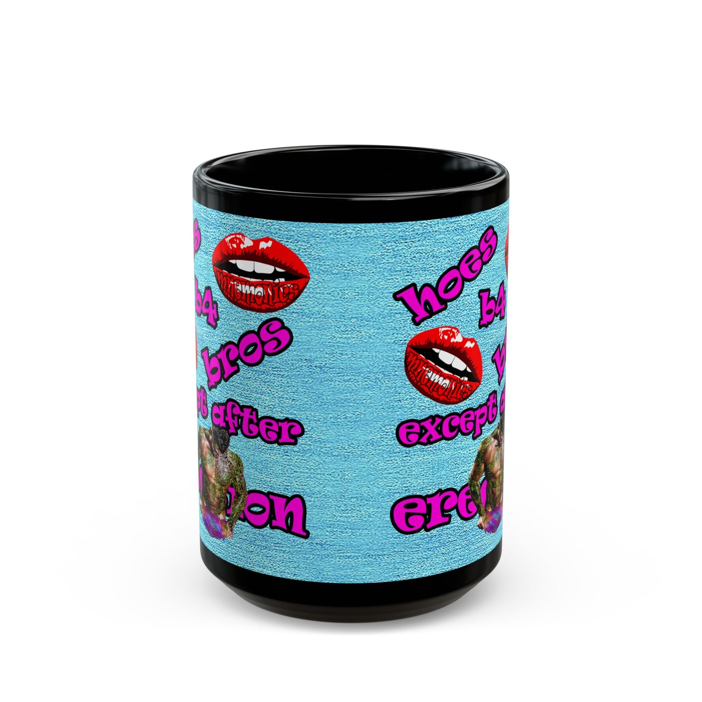 hoes b4 bros - Black Mug (faded blue)