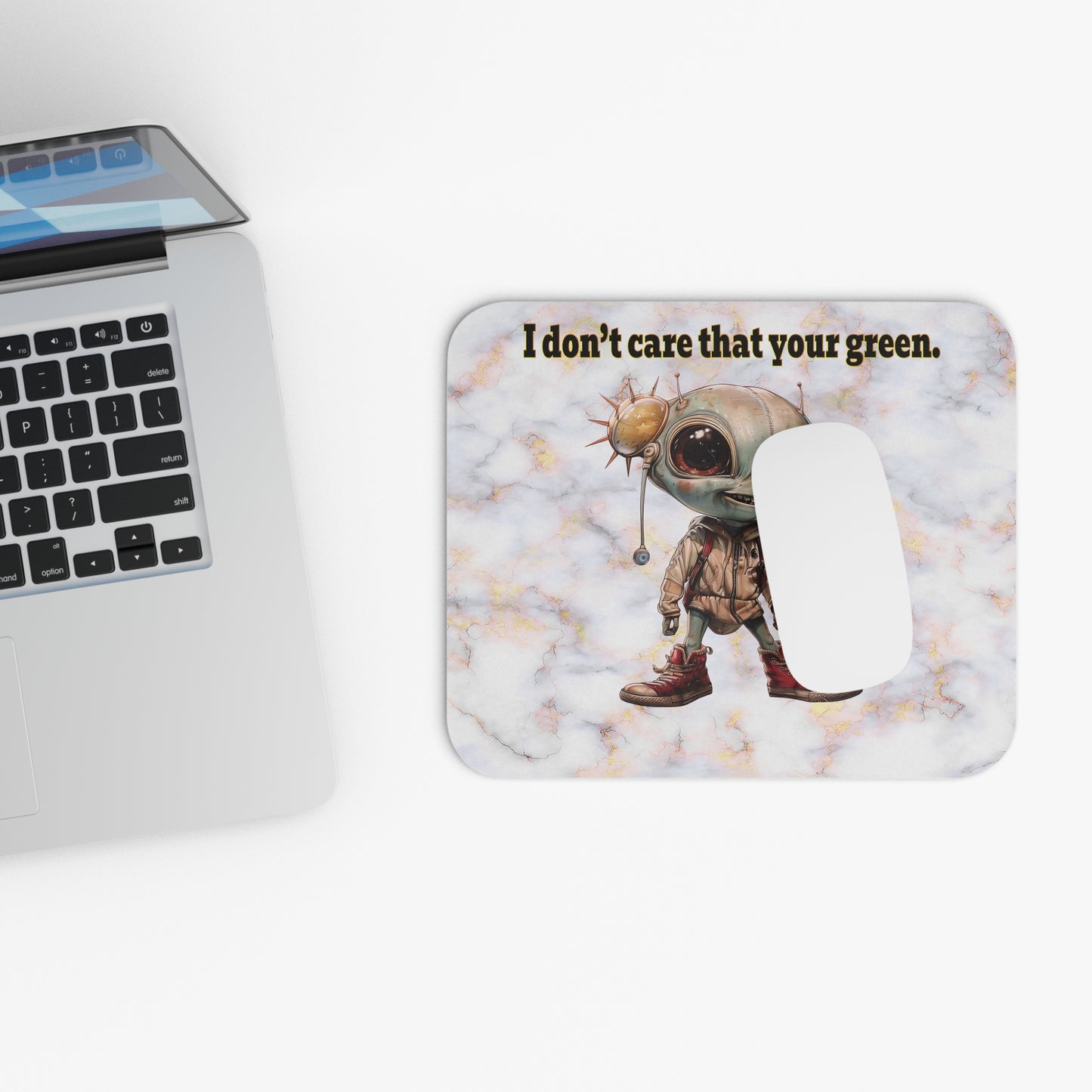 I don't care that your green - Mouse Pad (Rectangle) (white marble)