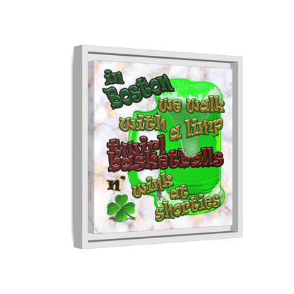 celtics logo - framed canvas art (white marble)