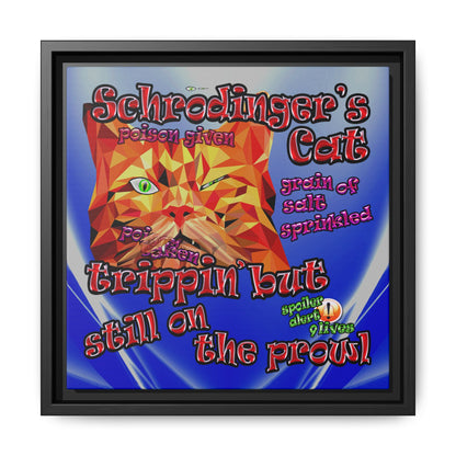schrodinger's cat - framed canvas art (blue-white wave)