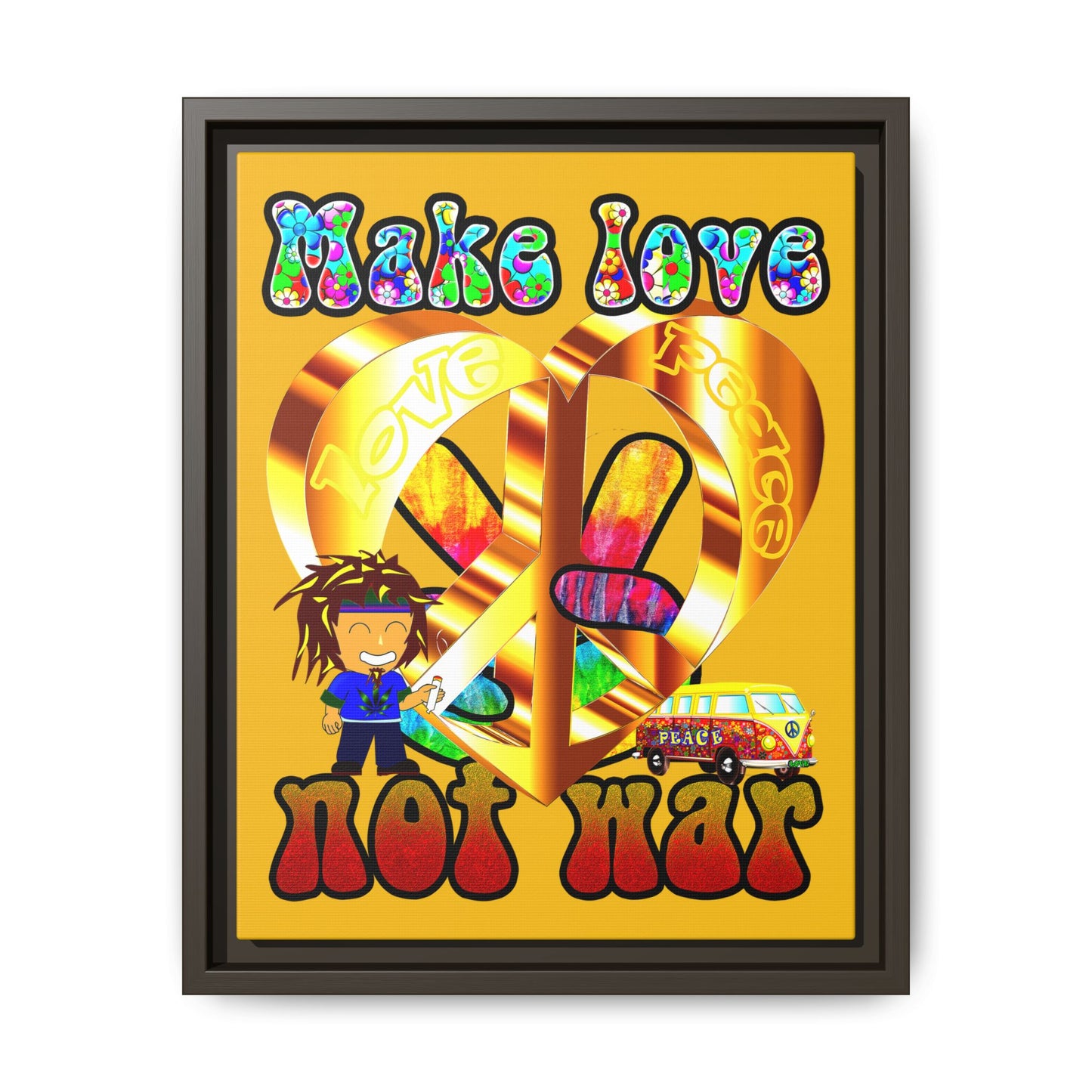 love peace - framed canvas art (yellow)