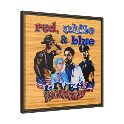 rw&b lives matter - framed canvas art (butterscotch wood finish)