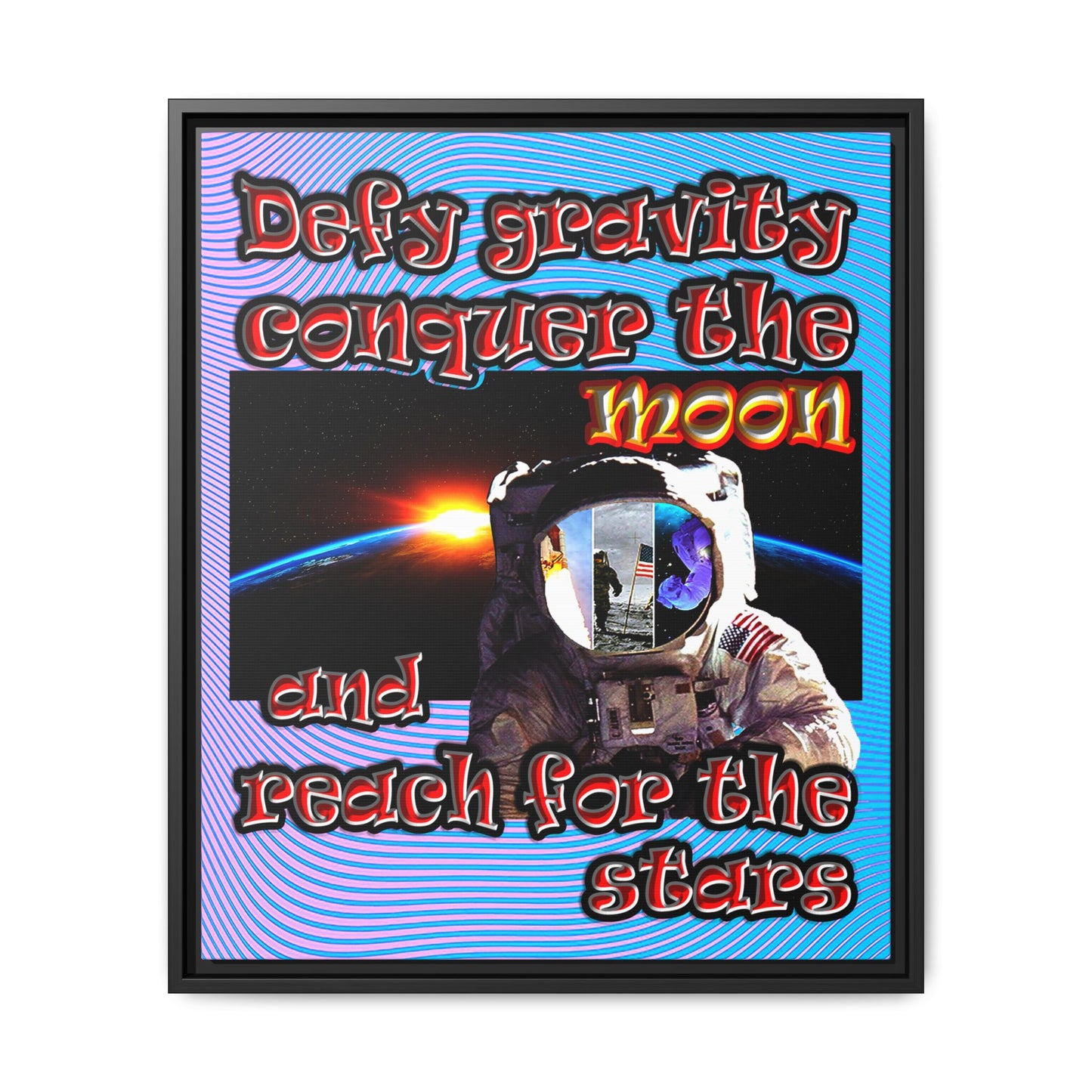 defy conquer reach - framed canvas art (light blue-purple wave)