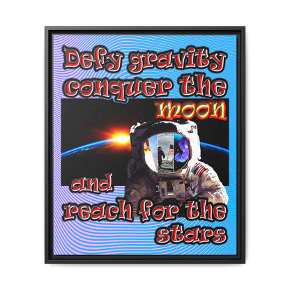 defy conquer reach - framed canvas art (light blue-purple wave)