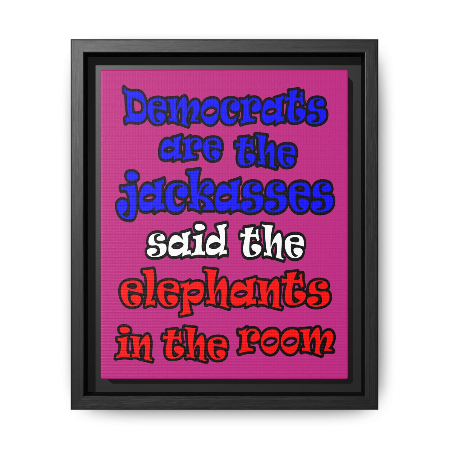 donkeys and elephants - framed canvas art (pink)