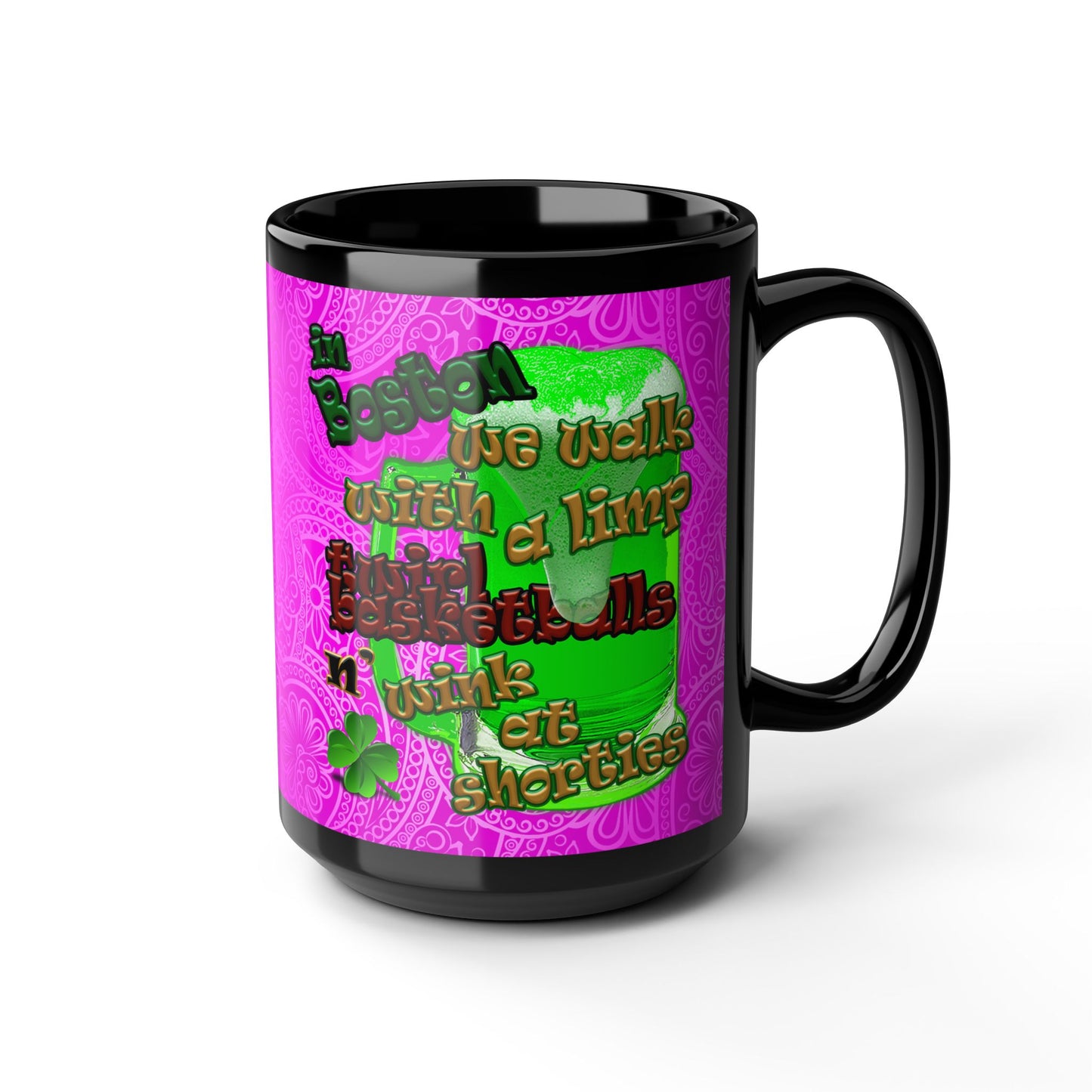 celtics logo - Black Mug (pink swirl)