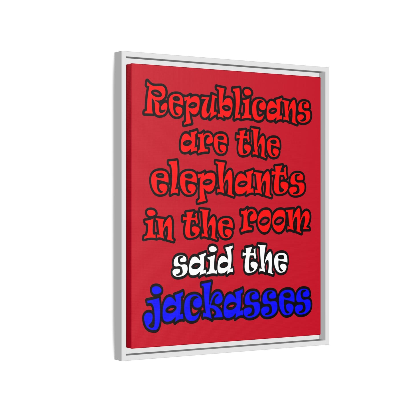 donkeys and elephants - framed canvas art (dark red)