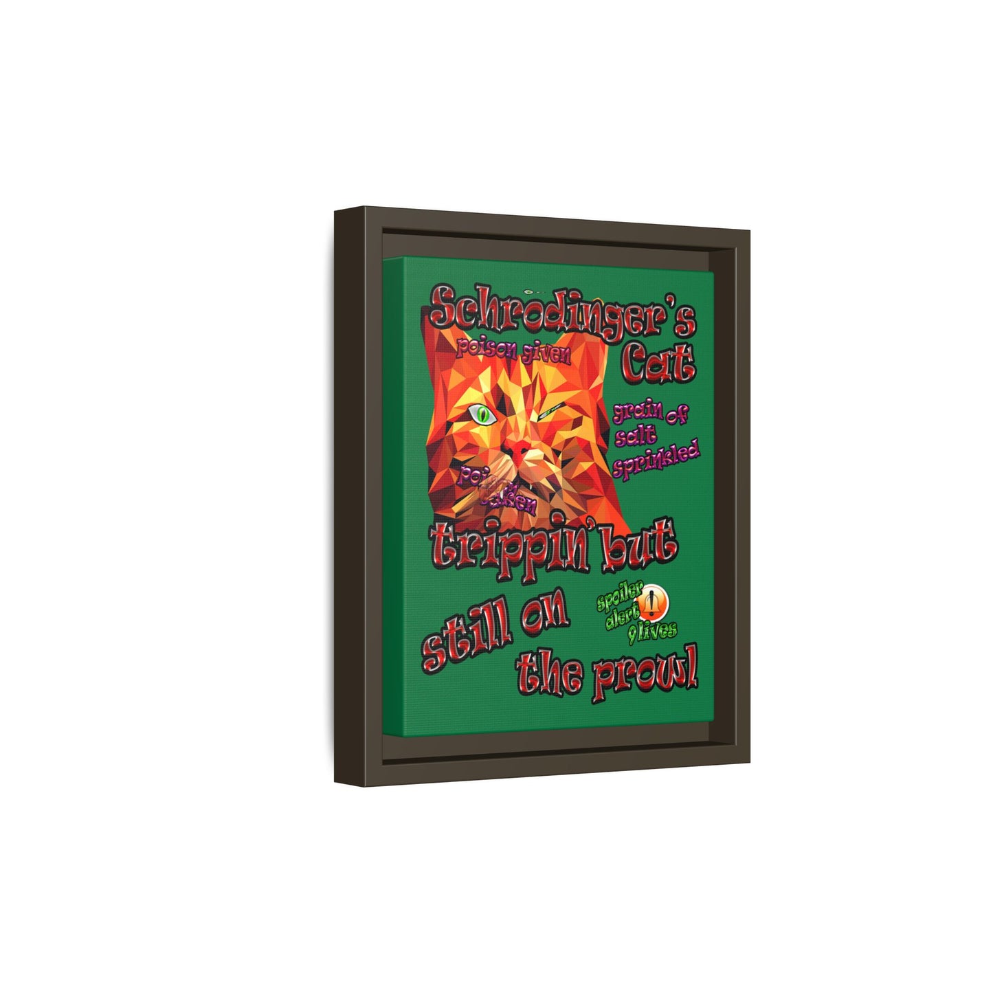 schrodinger's cat - framed canvas art (dark green)