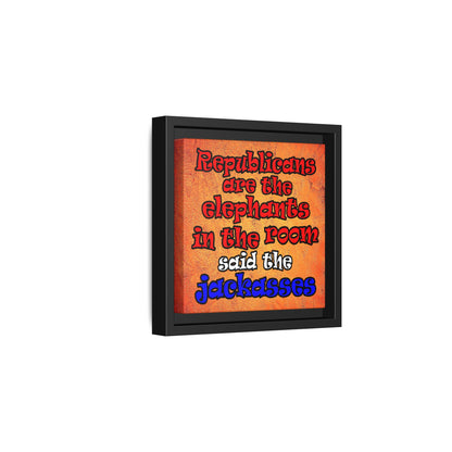 donkeys and elephants - framed canvas art (burnt orange)