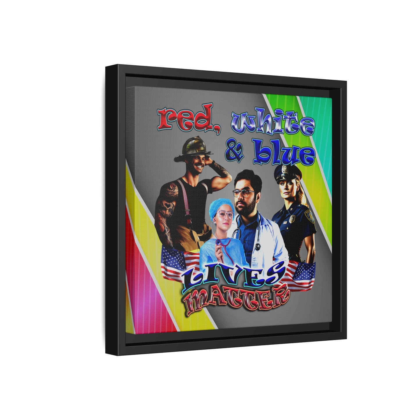 rw&b lives matter - framed canvas art (rainbow split)