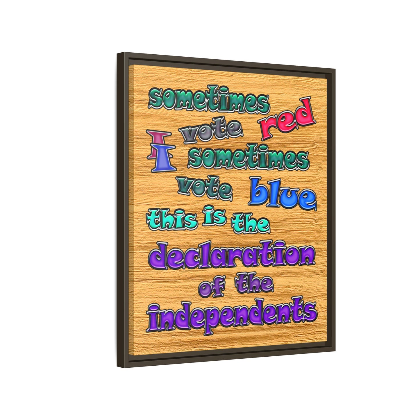 declaration of the independents - framed canvas art (butterscotch wood finish)