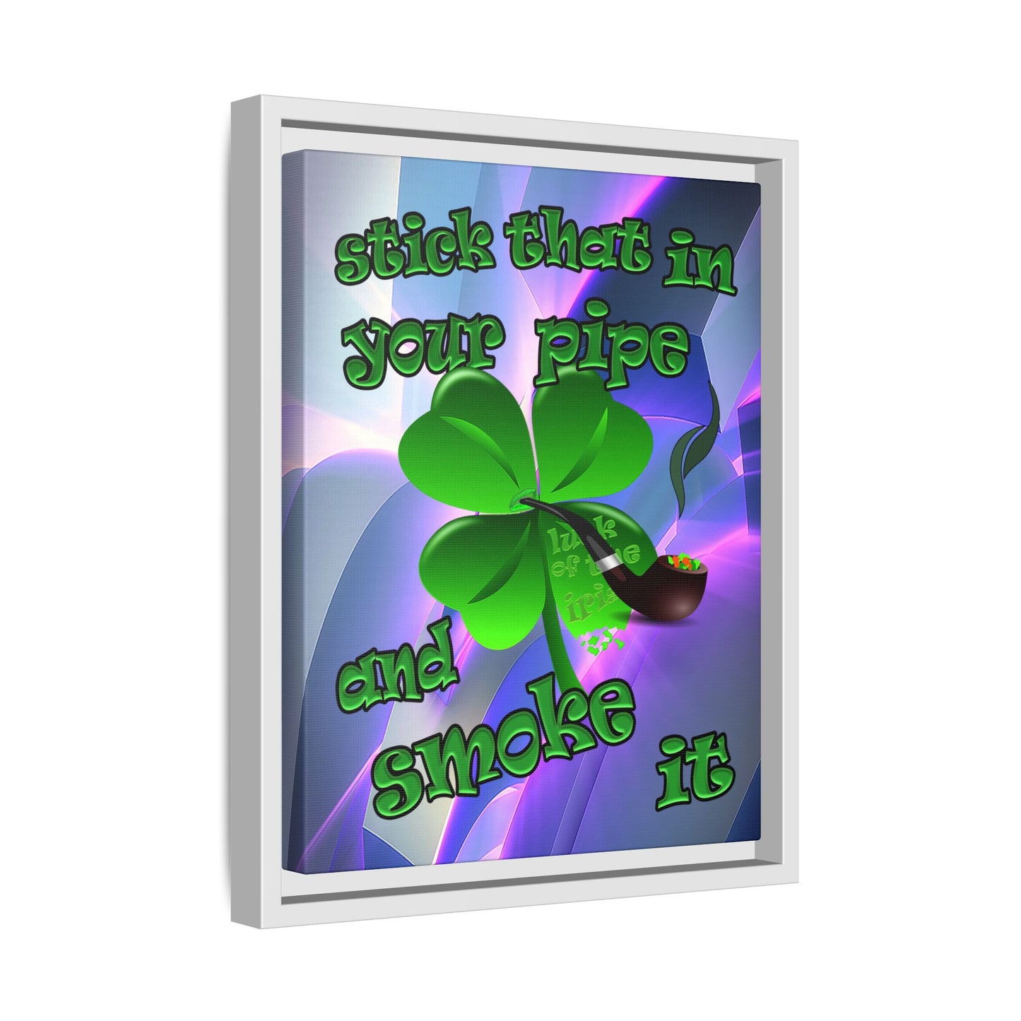 stick that in your pipe and smoke it - framed canvas art (grey-pink wave)