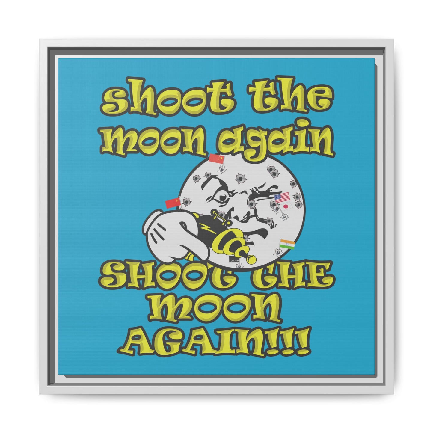 shoot the moon again - framed canvas art (turquoise)