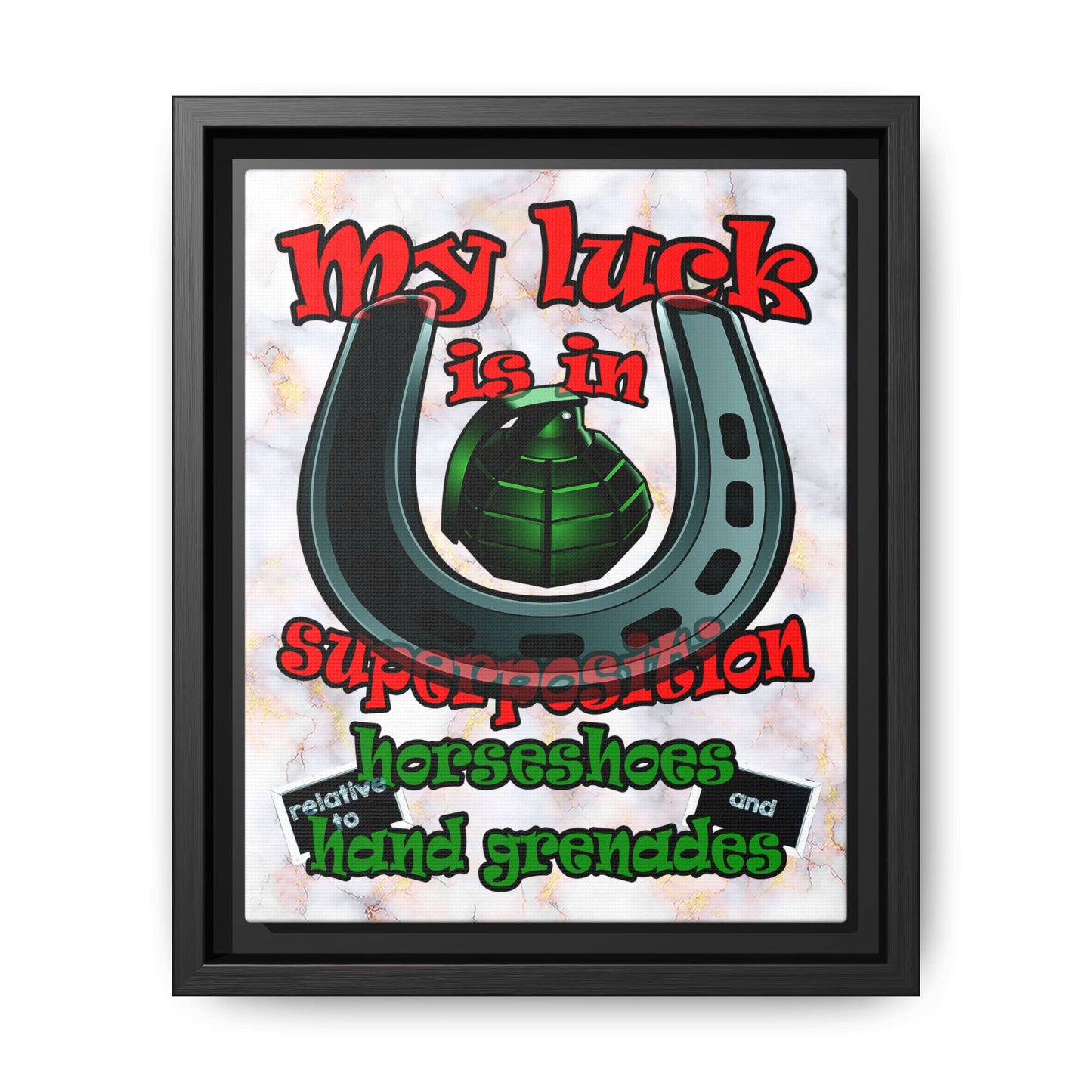 my luck - framed canvas art (white marble)
