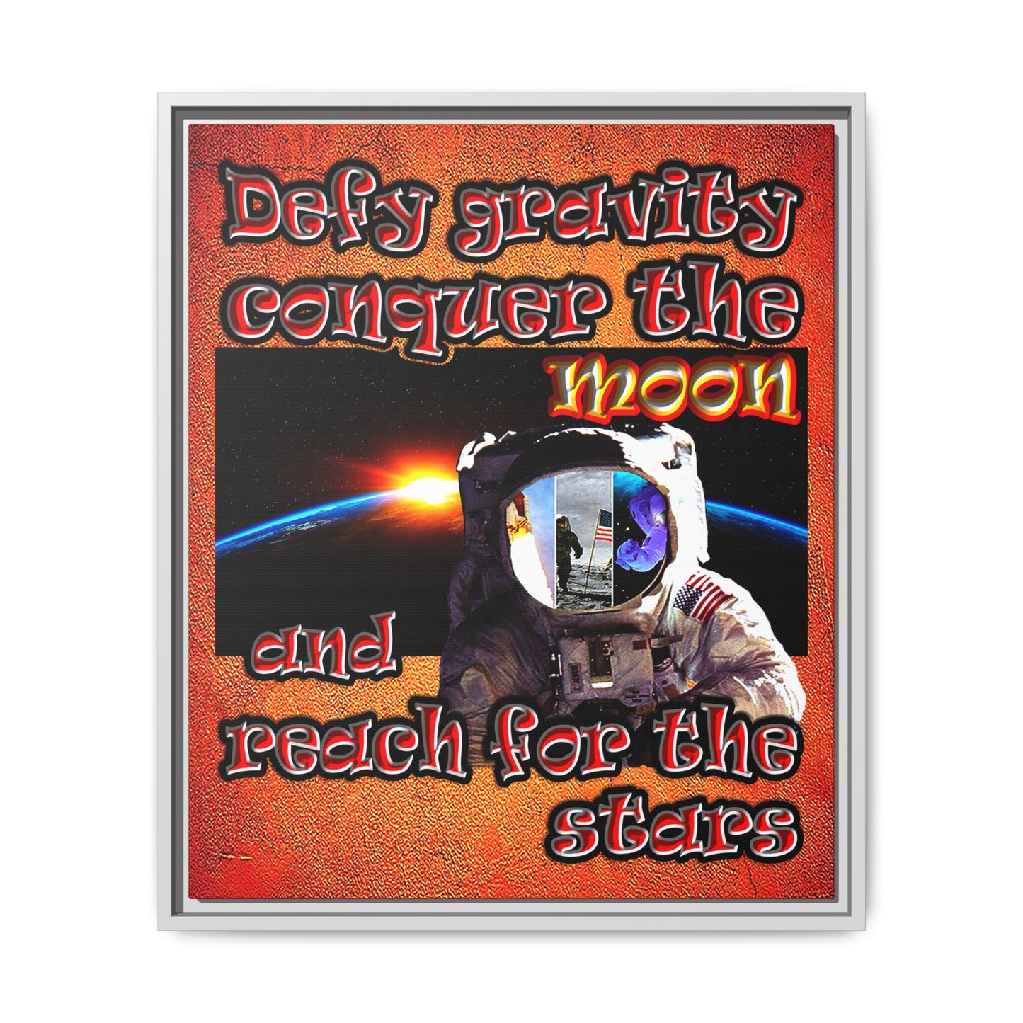 defy conquer reach - framed canvas art (burnt orange)