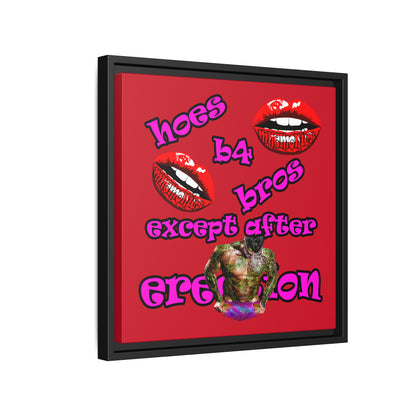 hoes b4 bros - framed canvas art (dark red)